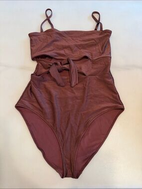 Aerie Ribbed One-Piece Swimsuit in Brown
